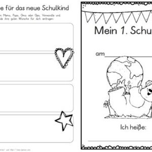 Erster Schultag – Hausaufgabenheftchen – Bär mit Weltkugel