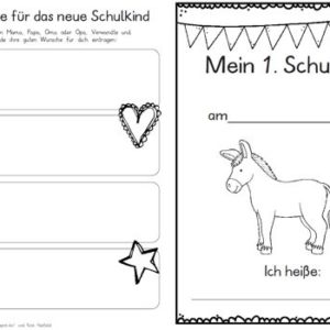 Erster Schultag – Hausaufgabenheftchen – Esel