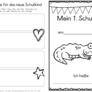Erster Schultag – Hausaufgabenheftchen – Krokodil