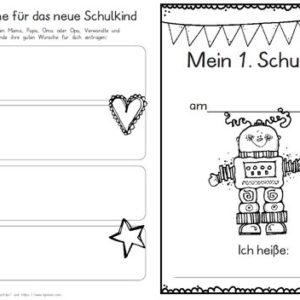 Erster Schultag – Hausaufgabenheftchen – Roboter
