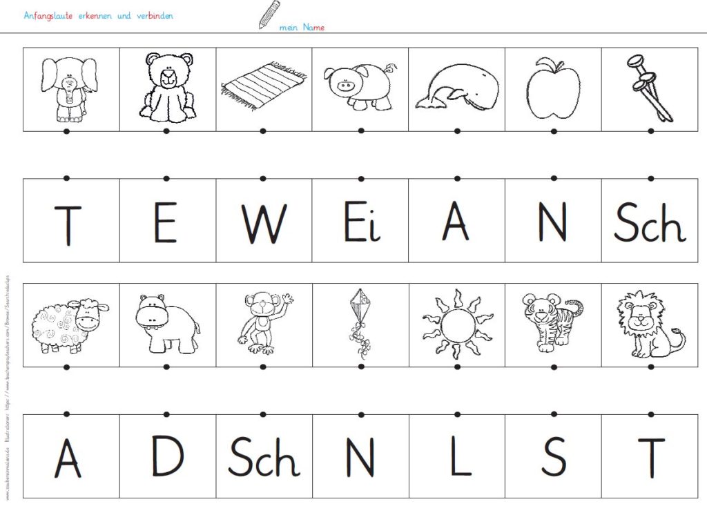 Anfangslaute verbinden 3 Arbeitsblätter Zaubereinmaleins Shop