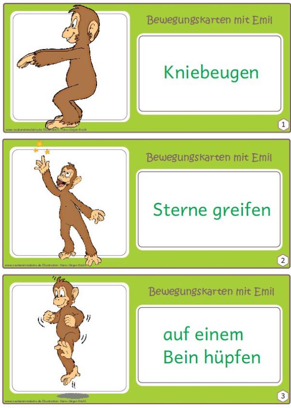 Bewegungskärtchen mit Affe Emil