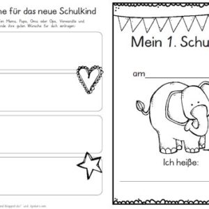 Erster Schultag – Hausaufgabenheftchen – Elefant