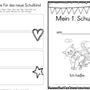 Erster Schultag – Hausaufgabenheftchen – Katze