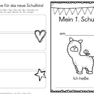 Erster Schultag – Hausaufgabenheftchen – Lama