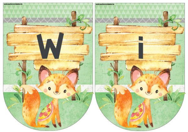 Wimpelkette "Willkommen 1./2./3./4. Klasse" mit Fuchs