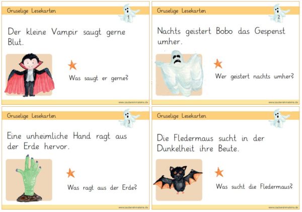 Gruselige Lesekarten