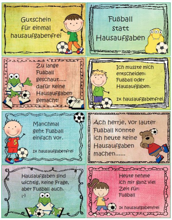 32 x hausaufgabenfrei - Fußball Motive und Texte