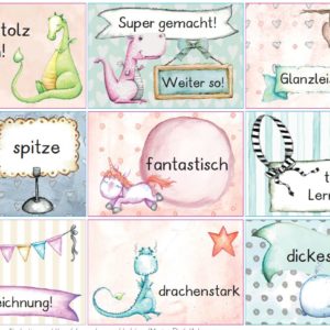 27 farbenfrohe Lobkärtchen