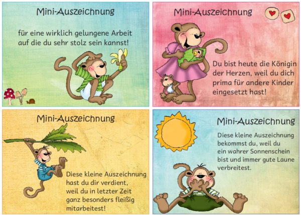 Mini-Auszeichnungen mit Affenmotiven