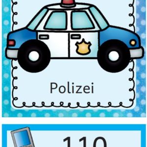 Aushänge: Polizei, Rettungswagen, Feuerwehr