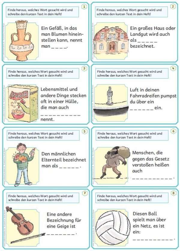V - Wörter Minikartei