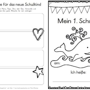 Erster Schultag – Hausaufgabenheftchen – Wal
