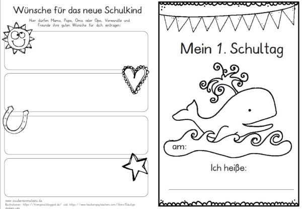 Erster Schultag – Hausaufgabenheftchen – Wal