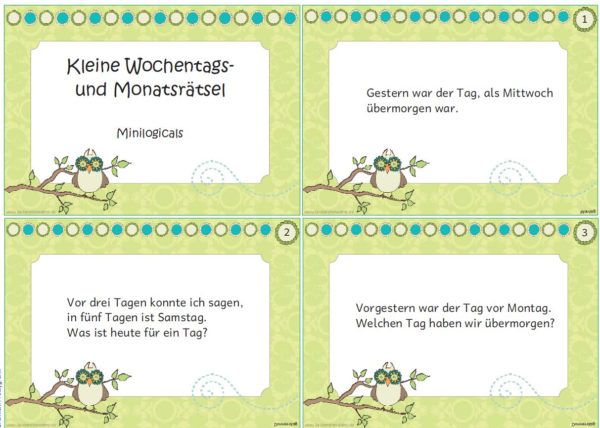31 kleine Wochentags- und  Monatsrätsel (Minilogicals)