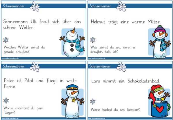 Lesekarten Schneemänner
