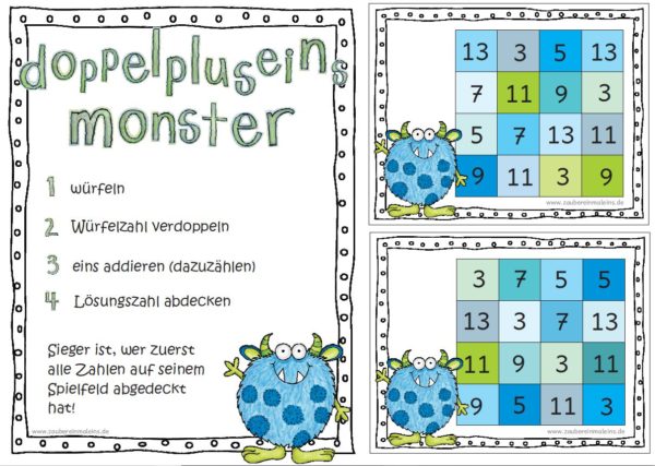 Mathespiel "Doppelpluseinsmonster" - Zahlenraum bis 20