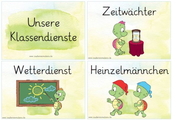 46 Klassendienste - Schilder mit Schildkröten