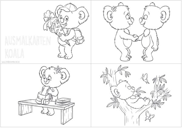 15 DIN A6 Ausmalkarten Koalas