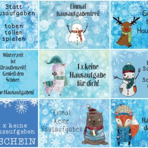 27 winterlich-weihnachtliche Hausaufgabengutscheine
