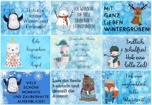 27 Minigrußkärtchen zur Winter- und Weihnachtszeit