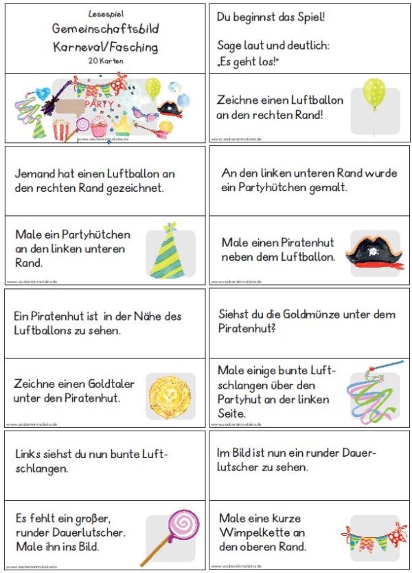 Lesespiel Gemeinschaftsbild Fasching (Karneval)