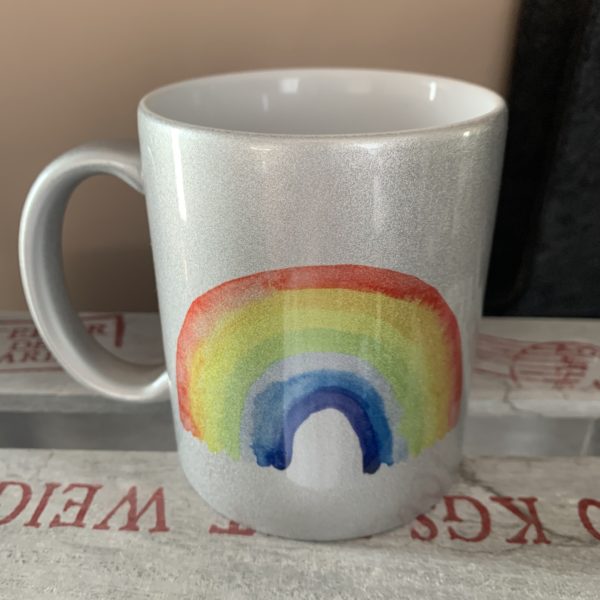 Keramiktasse metallic silber: Regenbogen