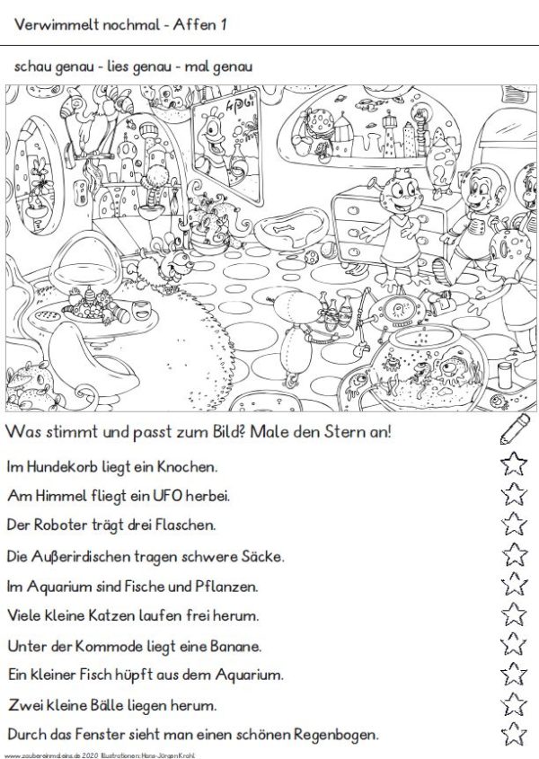 Affen Wimmelbilder - sinnentnehmendes Lesen