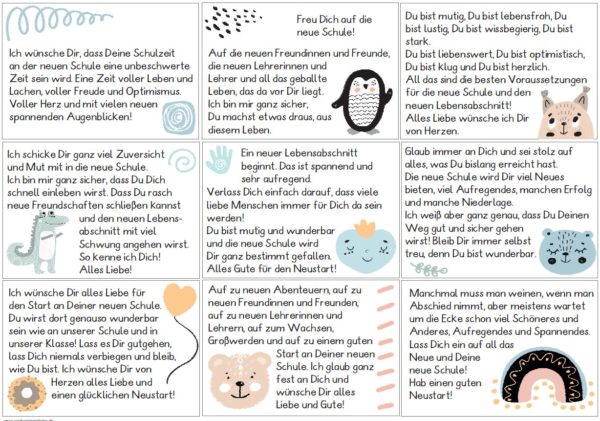 54 Grußkärtchen zum Schulwechsel