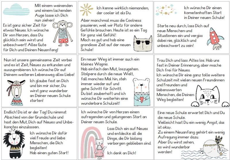 54 Grußkärtchen zum Schulwechsel Zaubereinmaleins Shop
