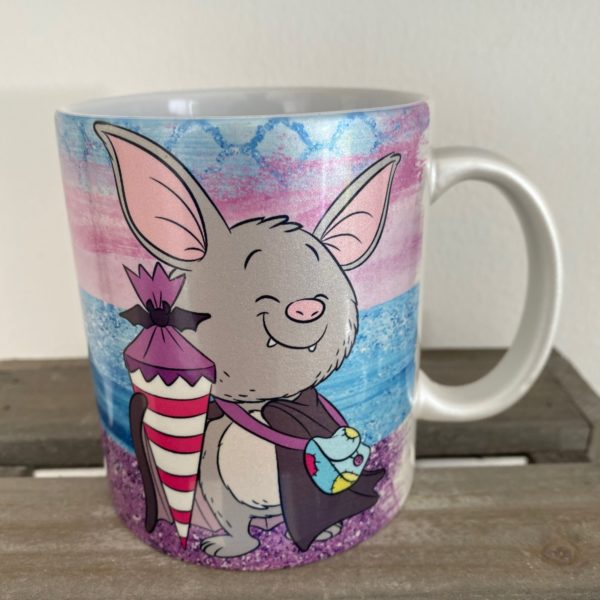 Keramiktasse Perlglanz: Einschulung Fledermaus 1