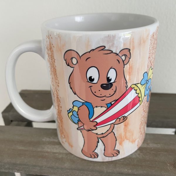 Keramiktasse Hochglanz: Einschulung Bär