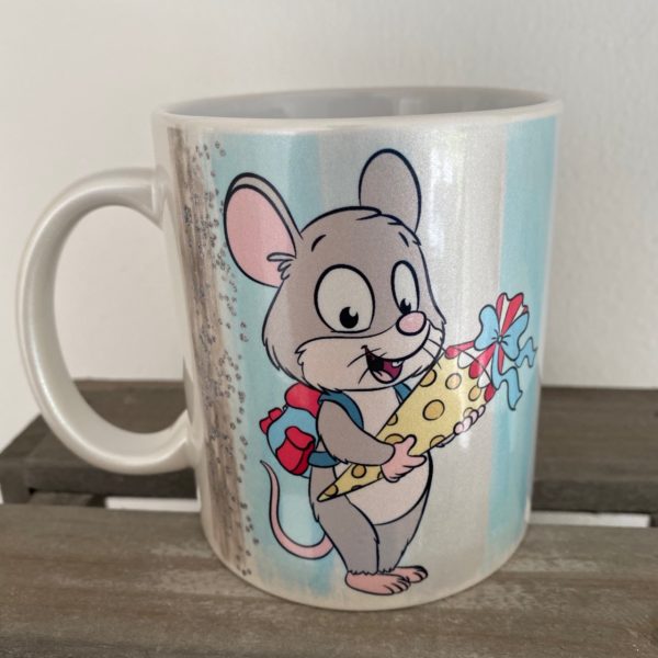 Keramiktasse Perlglanz: Maus mit Schultüte