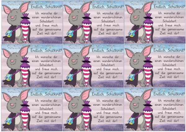 Endlich Schulkind! - Begrüßungskärtchen zur Einschulung mit 28 unterschiedlichen Maskottchen
