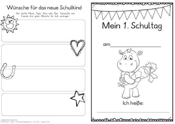 Erster Schultag – Hausaufgabenheftchen 2020 - Nilpferd