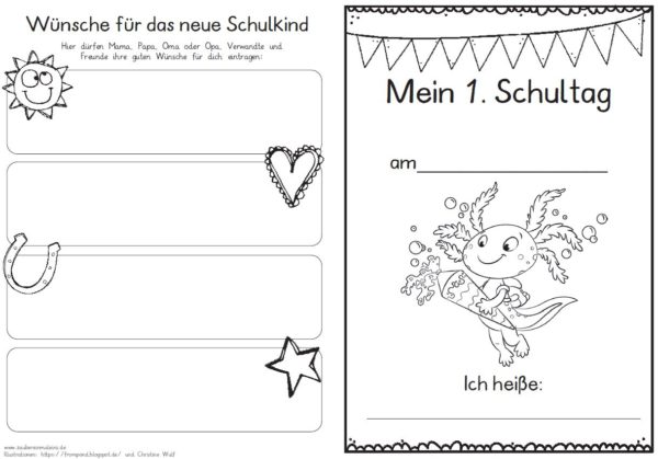 Erster Schultag – Hausaufgabenheftchen 2020 - Axolotl