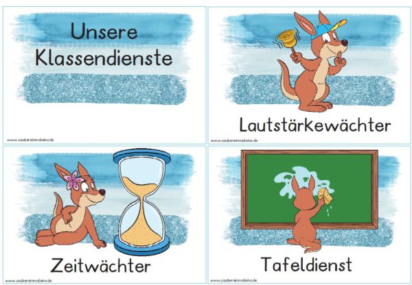46 Klassendienste – Schilder mit Kängurus