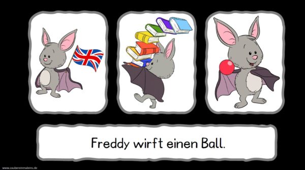 Interaktive pdf Datei:  Lesequiz mit Freddy Fledermaus