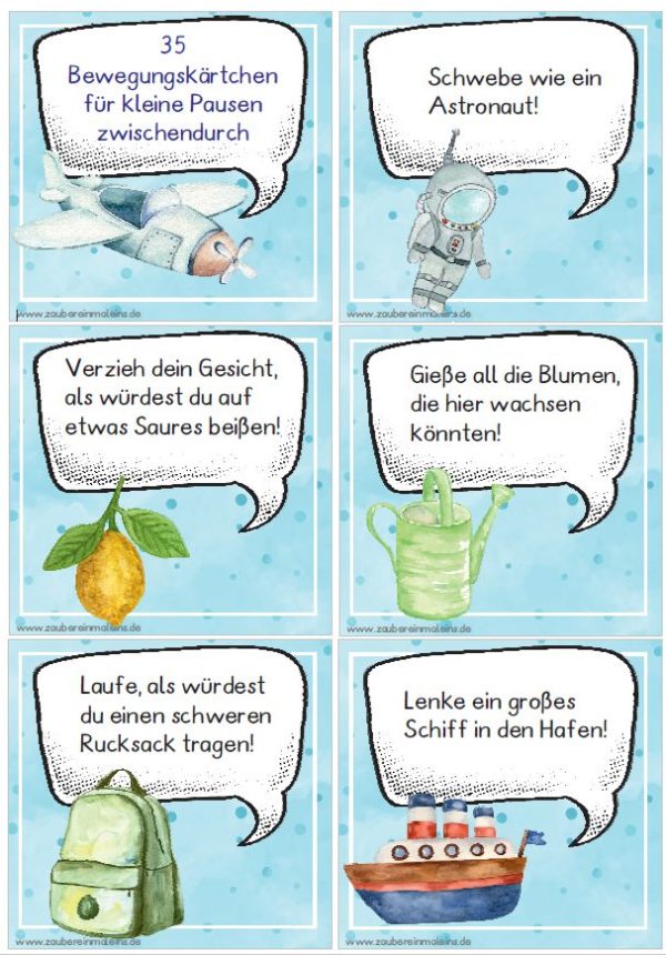 35 Bewegungskärtchen für kleine Bewegungspausen zwischendurch