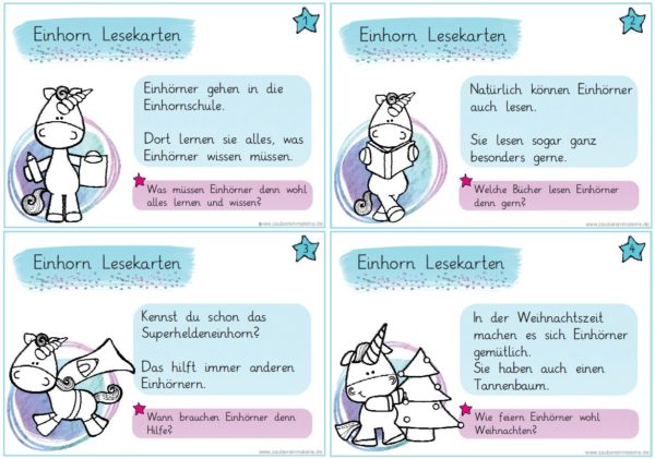 Einhorn Lesekarten