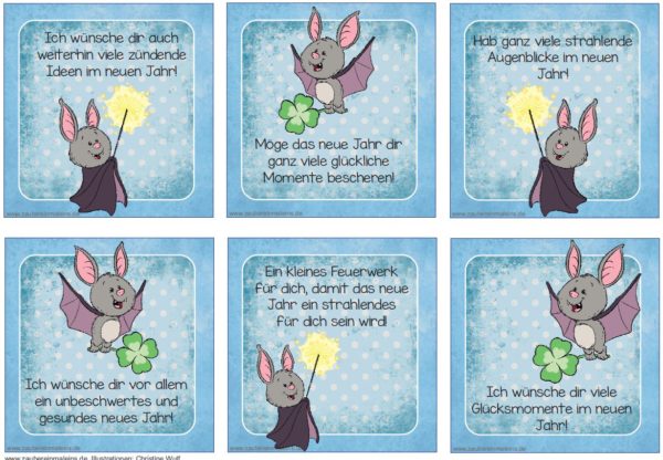 Kärtchen zu Neujahr oder zum Geburtstag - Fledermaus