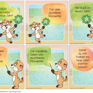 Kärtchen zu Neujahr oder zum Geburtstag - Erdmännchen