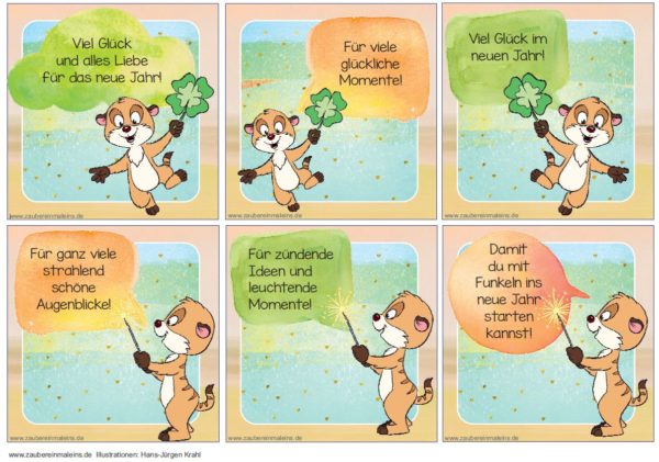 Kärtchen zu Neujahr oder zum Geburtstag - Erdmännchen