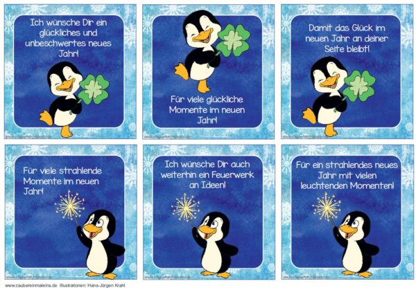 Kärtchen zu Neujahr oder zum Geburtstag - Pinguin