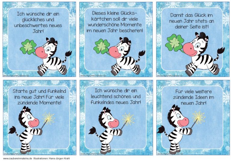 Kärtchen zu Neujahr oder zum Geburtstag – Zebra – Zaubereinmaleins Shop