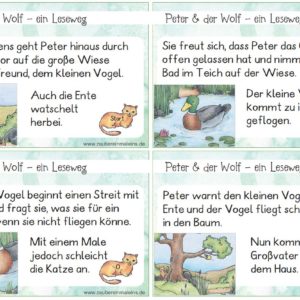 Leseweg: Peter und der Wolf - 11 Stationen (auch interaktive Übungen)