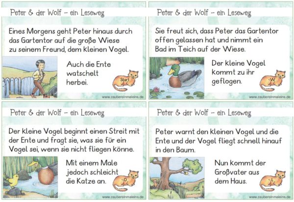 Leseweg: Peter und der Wolf - 11 Stationen (auch interaktive Übungen)