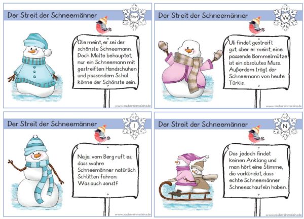 Der Streit der Schneemänner - Leseweg mit 12 Stationen