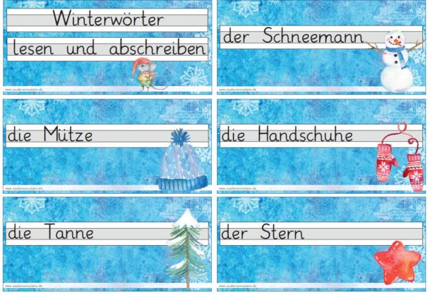 Winterwörter - Wortkärtchen für einen bewegten Rechtschreibunterricht