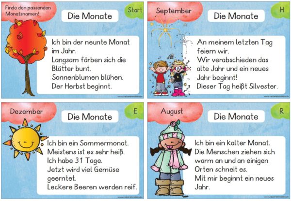 Leseweg: Die Monate - Leseweg 13 Stationen (auch interaktiv)